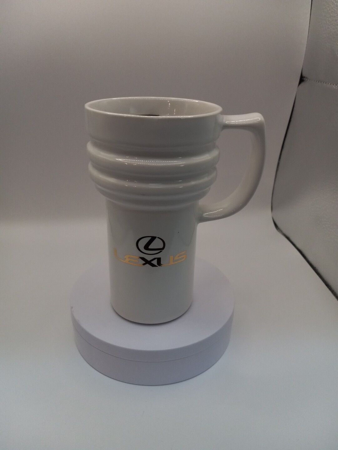 90\'s Lexus OEM Coffee Mug Cup White And Gold Toyota Travel Cup Holder Friendly 