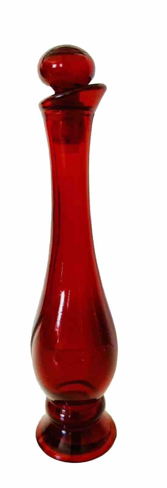 Vintage Ruby Red Decanter Bottle w/ Stopper. Perfume Bottle