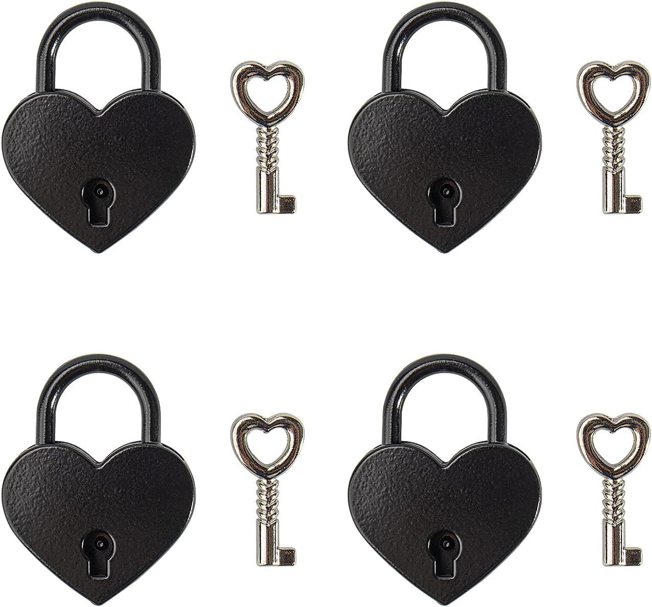 4 Pcs Small Metal Heart Shaped Padlock Mini Lock with Key for Jewelry Storage Bo