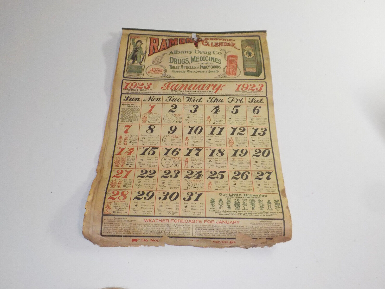 RARE Ramon\'s Brownie Calendar ALBANY DRUG CO 1923 