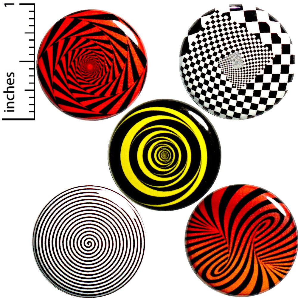 Spiral Swirl Buttons Hypnosis Style Weird Strange Pins 5 Pack Gift Set P40-4