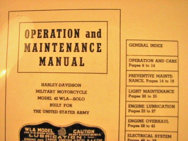 1940-52 Operation/Mainten.  Manual Harley-Davidson 42-WLA Solo WL-G    TM10-1482