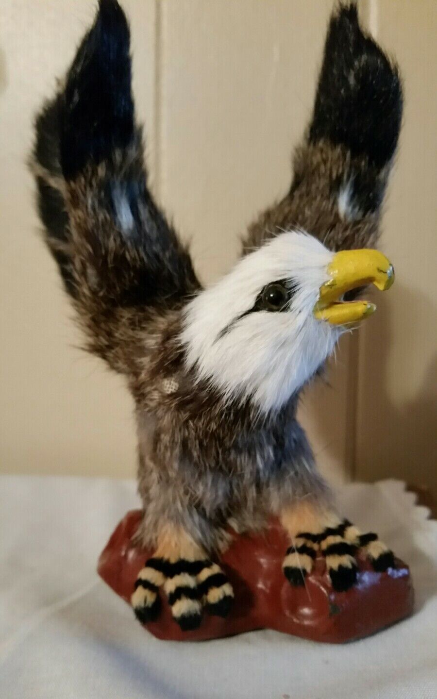 Eagle Figurine Realistic Handmade w/Rabbit Fur by Wildlife Treasures Discontinue