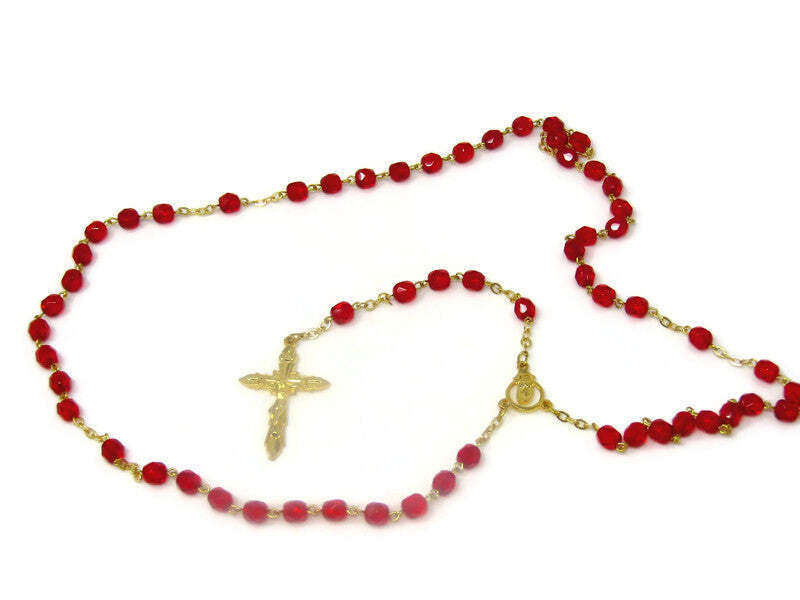 Vintage Rosary Red Glass Beads Beautiful Design