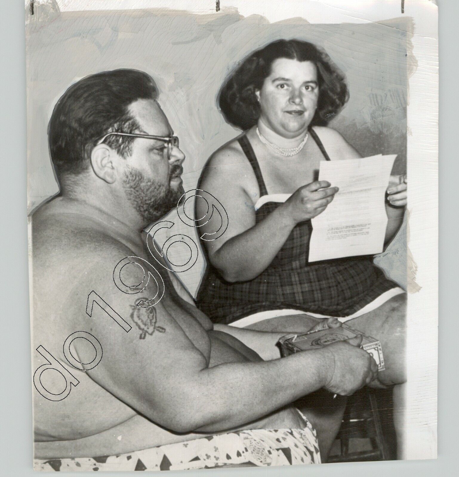 Obese COWLAN Couple on Honeymoon Carnival Sideshow Actors 1956 Press Photo