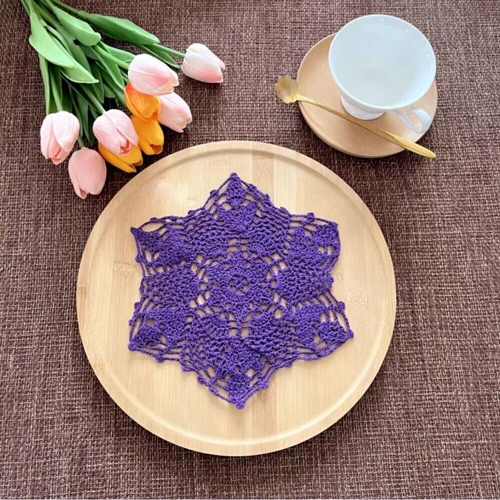 4Pcs/Lot Purple Vintage Hand Crochet Lace Doilies Snowflake Placemats 8.6inch