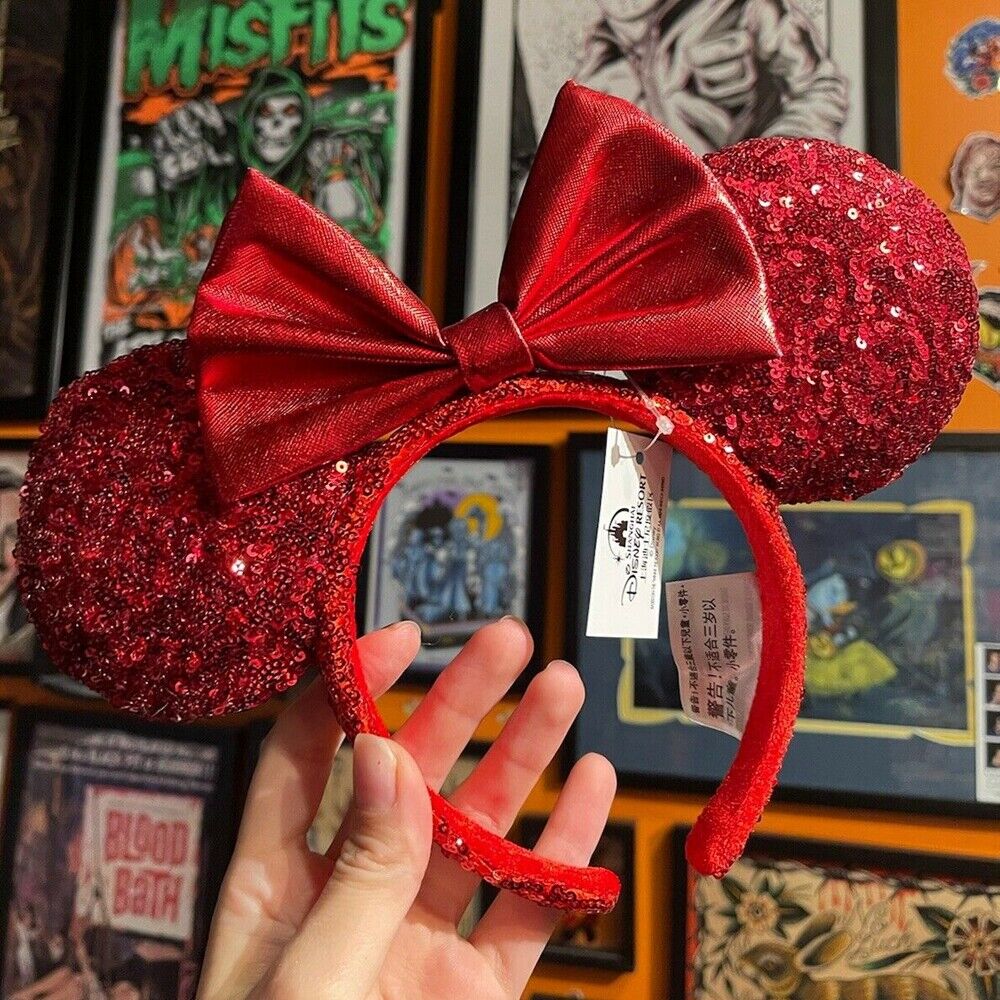 Disney Parks Minnie Ears Pirate Disneyland Red Sequin Bow Headband US Ship