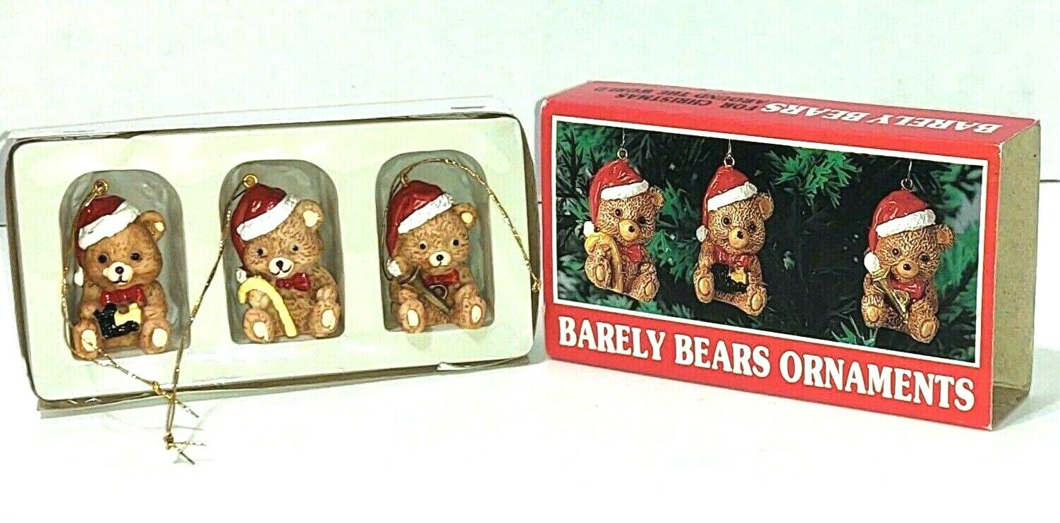 Barely Bears Christmas Ornaments House of Lloyd 3 mini bears vintage