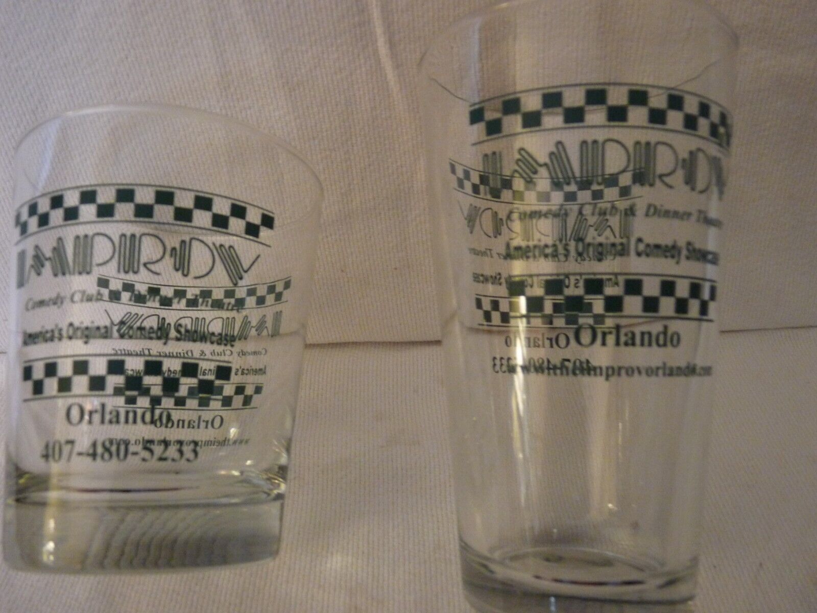 VYG IMPROV Comedy Club Orlando Souvenir Set of 2 Glasses (Cocktail & Beer)