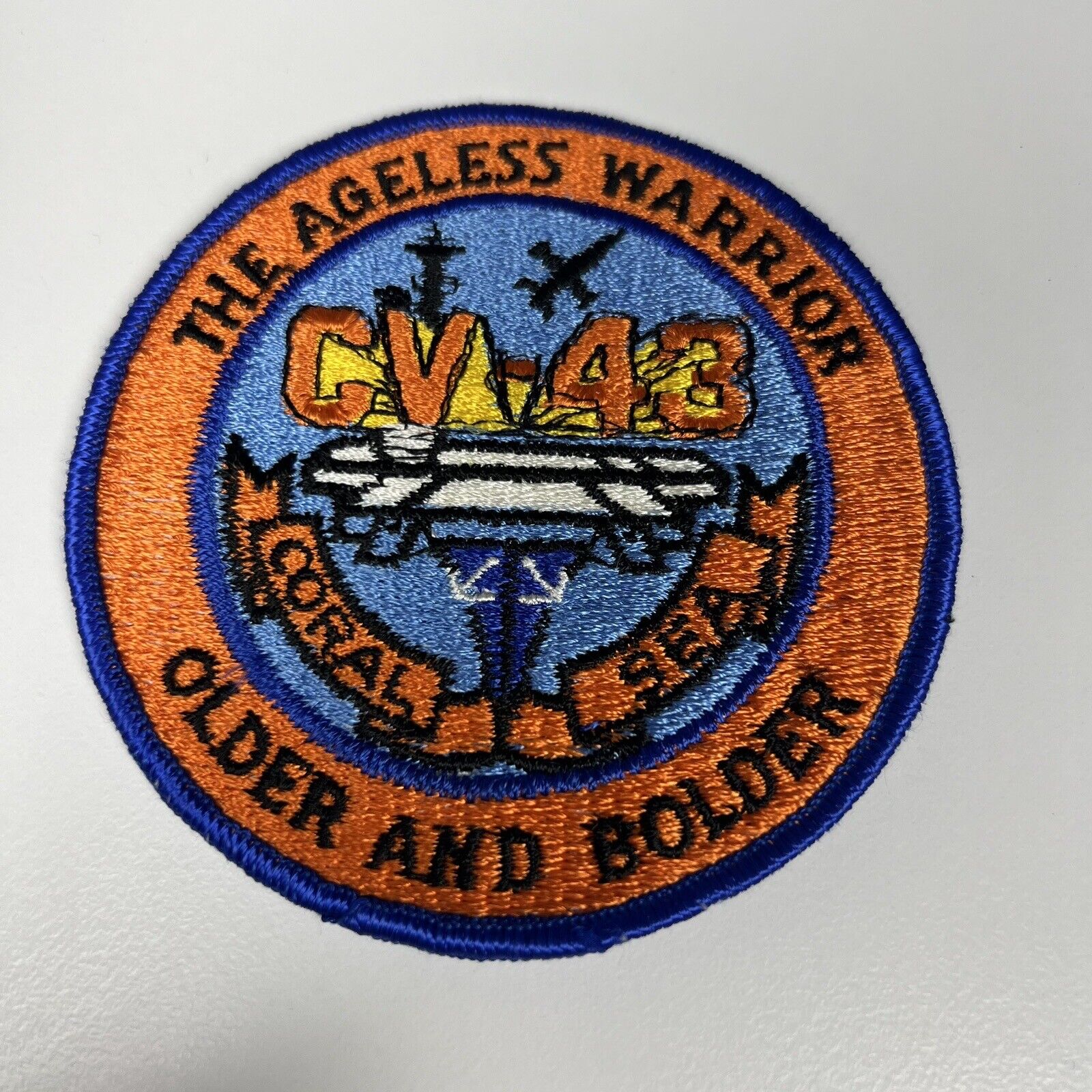 US Navy USS Coral Sea CV-43 The Ageless Warrior Older And Bolder 4” Patch NOS