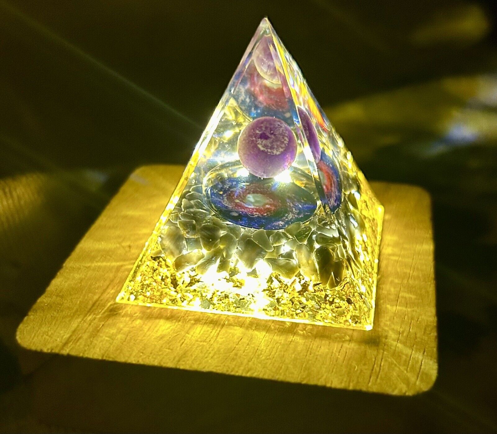 Resin Solar System Square Pyramid With Light Base