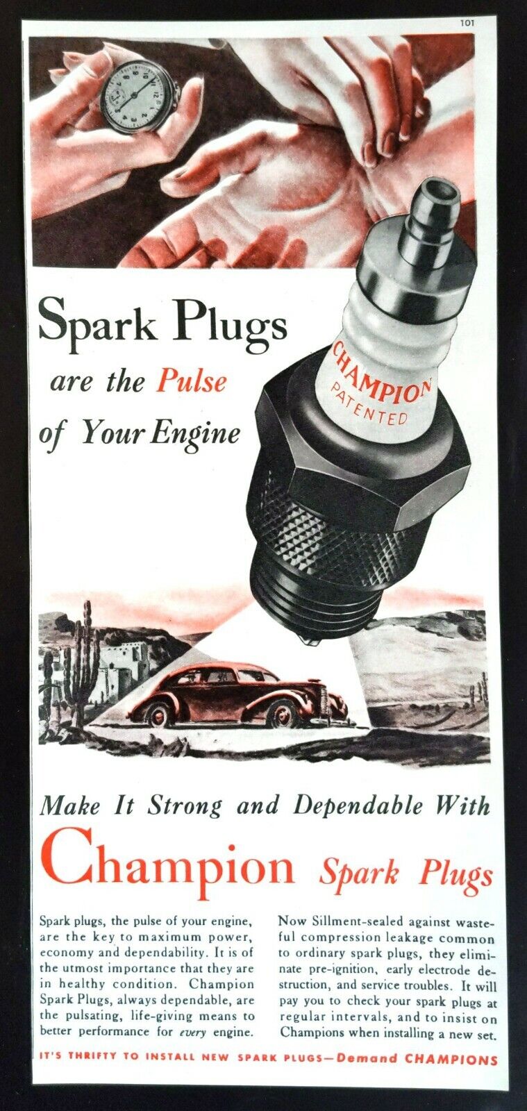 1941 CHAMPION SPARK PLUGS Engine Performance Motor Tune-up Print Ad