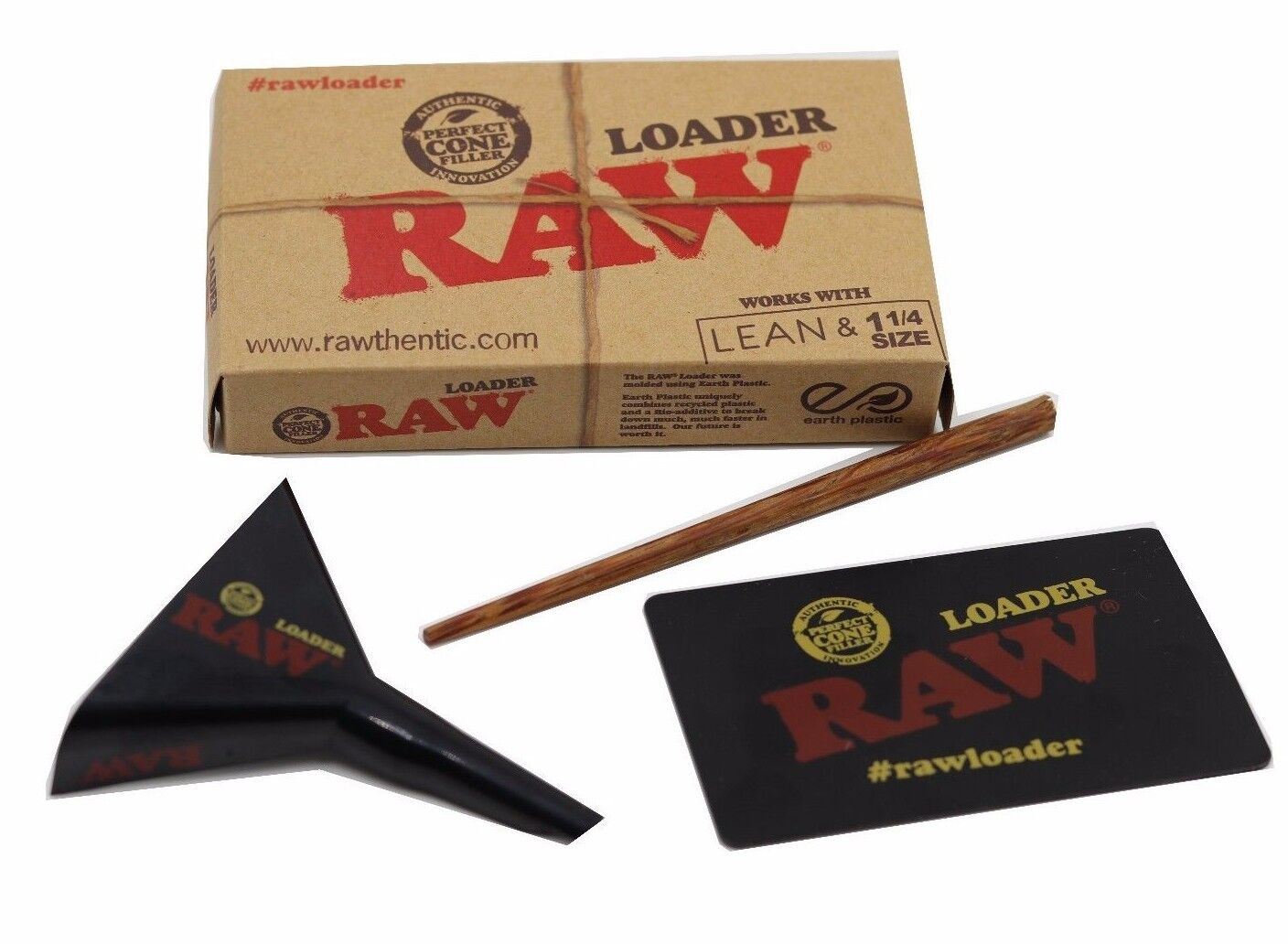 NEW RAW LEAN and 1 1/4 Size CONE LOADER with Scraping Card and Bamboo Poker