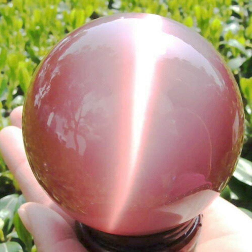 Pink Cat Eye Beautiful Asian Rare Natural Quartz Crystal Healing Gemstone Sphere