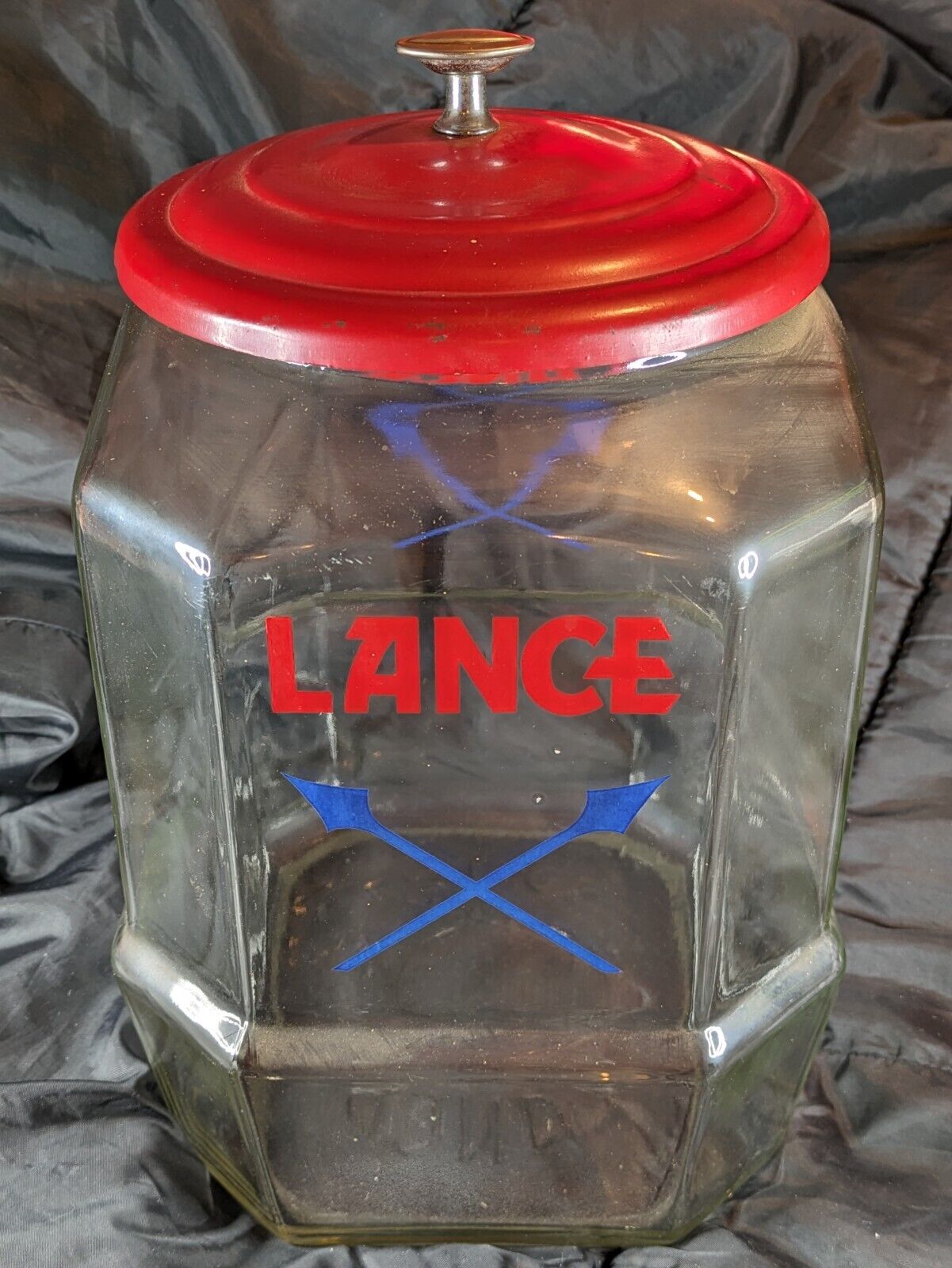 Vintage 12 Inch LANCE Cracker Glass Counter Jar 8 Sided Original General Store 