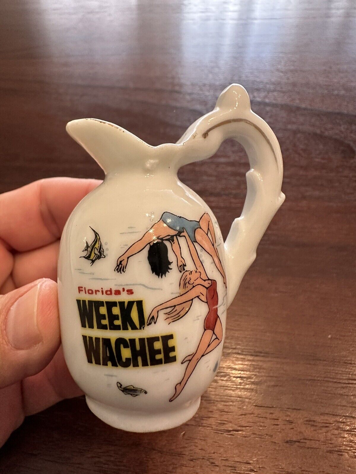 weeki wachee vintage Small Pitcher White Florida Mermaid