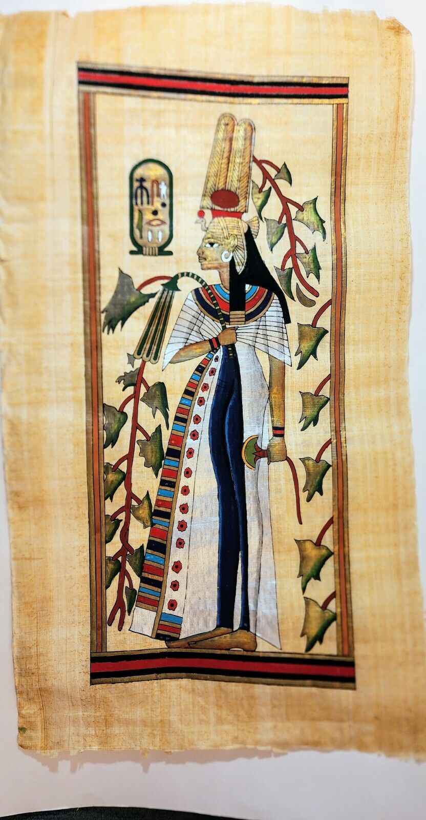 Handmade Egyptian Papyrus Depicting Queen Ahmose, Nefertiti, Wife Of Hykas