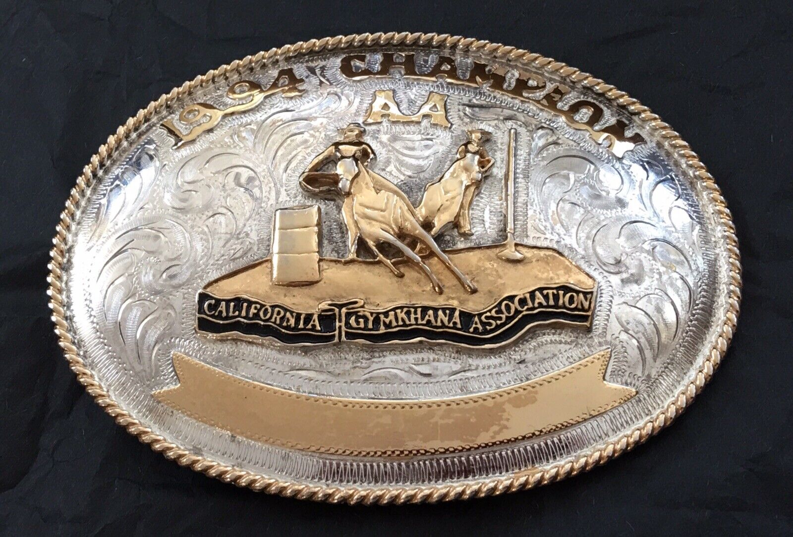 Huge 1994 Champion AA California GYMKHANA Cowboy Rodeo Trophy Belt Buckle