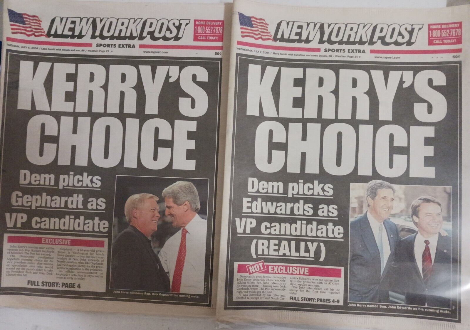 NY Post Newspaper Kerry's Choice ERROR & Correction Set July 2004