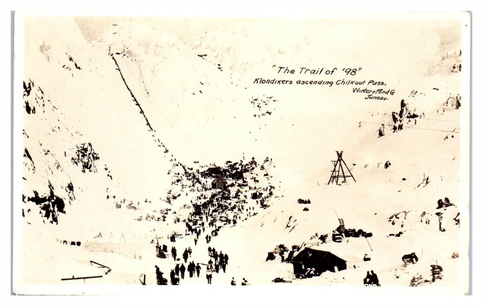RPPC Trail of \'98 Klondikers ascend Chilkoot Pass, Alaska Gold Rush Postcard 6I2