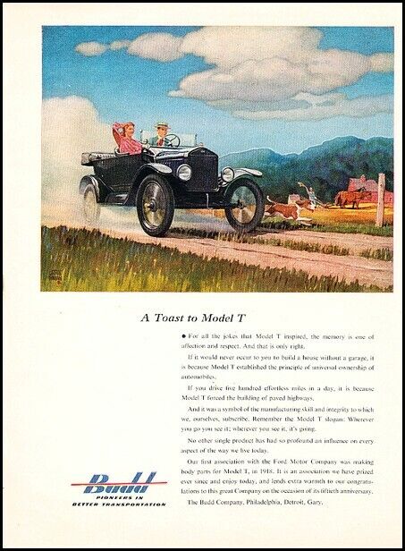 1953 Budd A Toast to Ford Model T Vintage Advertisement Print Art Car Ad J995A