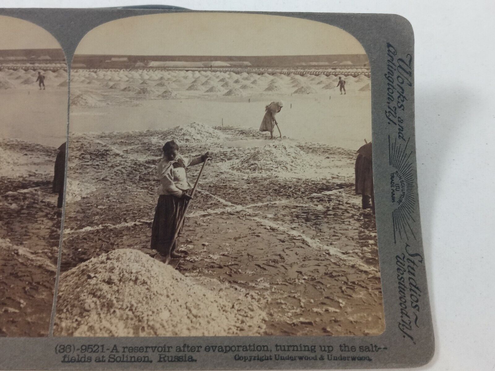 Solinen Russia 1904 Salt Fields Resevoir Evaporation Stereoview Farming Farmers