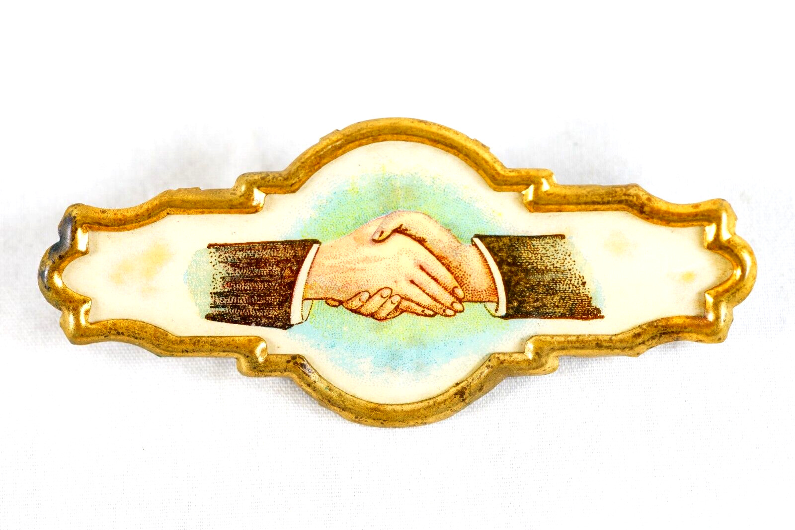 Antique Loyal Order Moose Secret Handshake Shaking Hands Medallion Pin