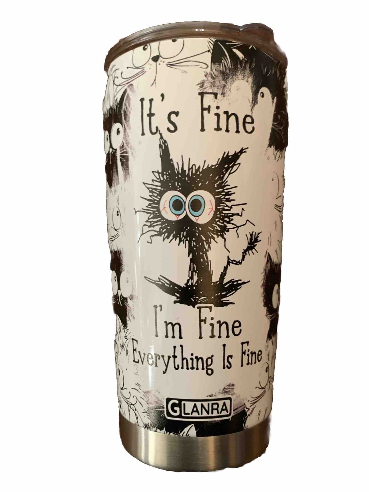 Stressed Out Cat :It\'s Fine I\'m Fine Everything Is Fine Cute Cat 20 Oz. Tumbler.