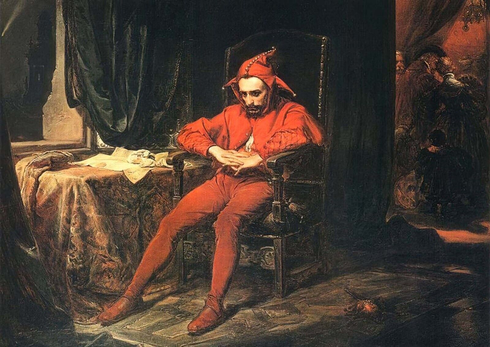 Dream-art Oil painting Jan-Matejko-Stanczyk Actor clown in red cloth handmade
