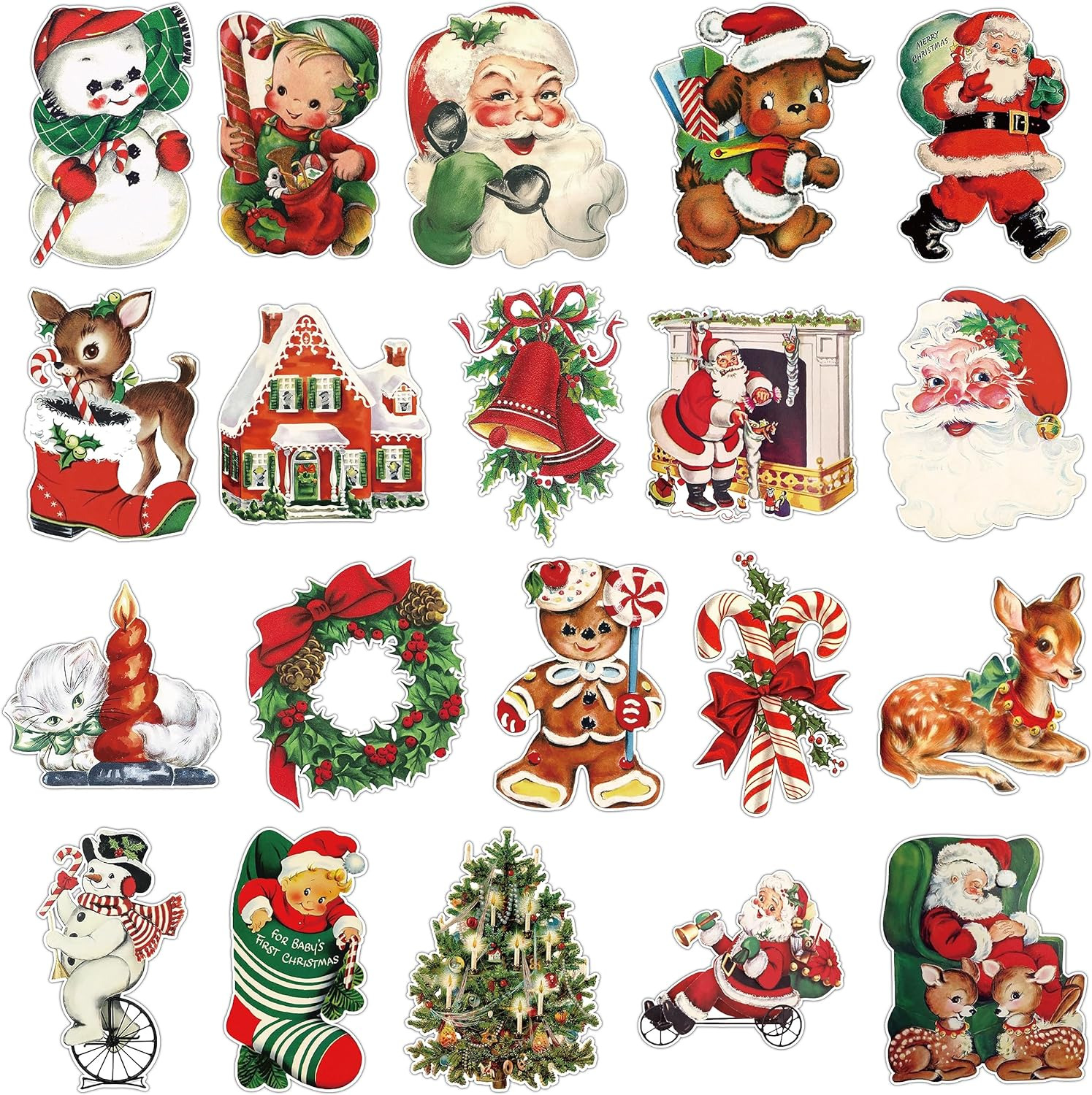 24PCS Vintage Christmas Cutout Home Decoration Santa Claus Snowman Cutout Decor 