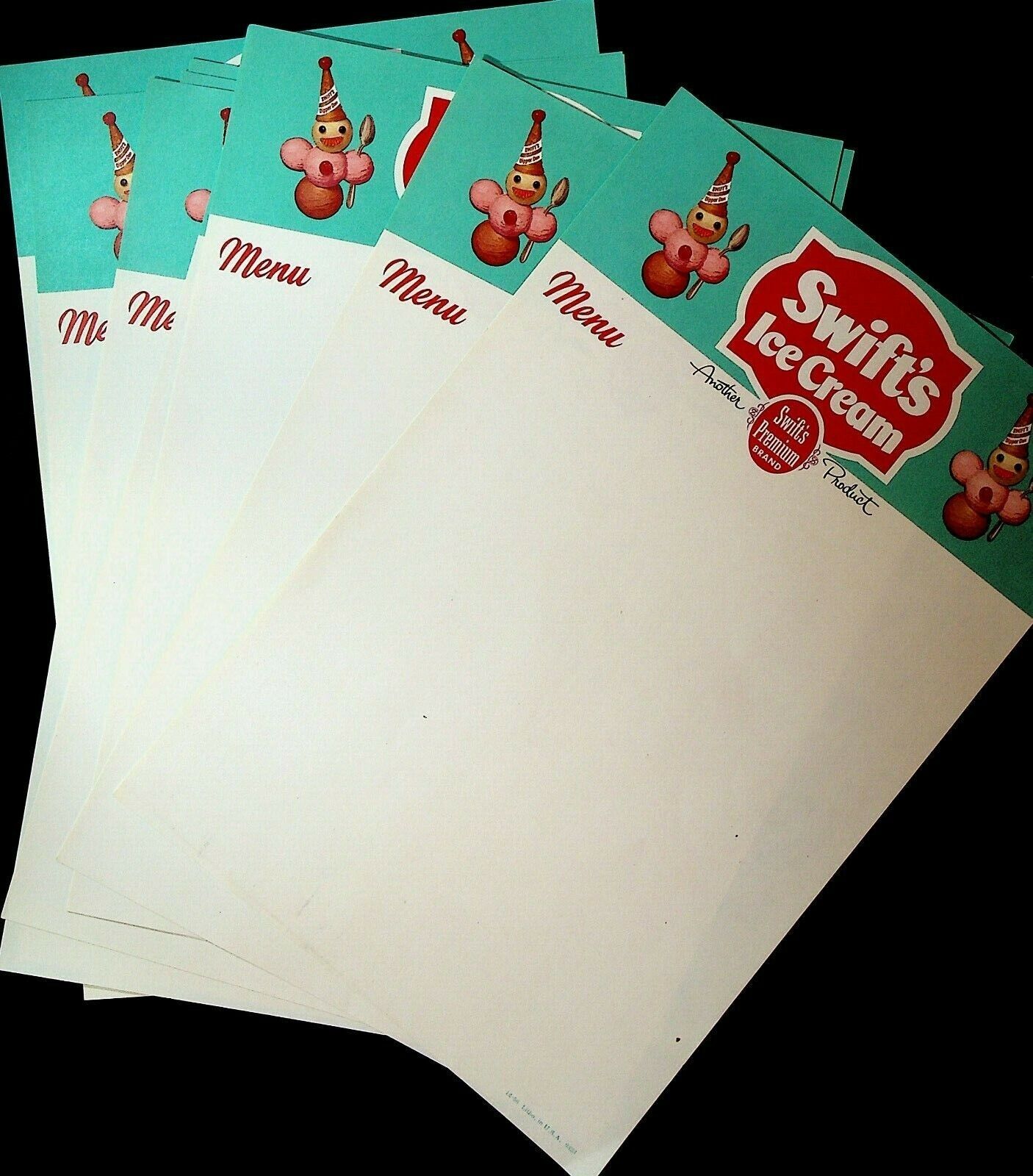 Swift\'s Ice Cream Premium Brand Menu Stationery Sheets Lot of 12 1950s