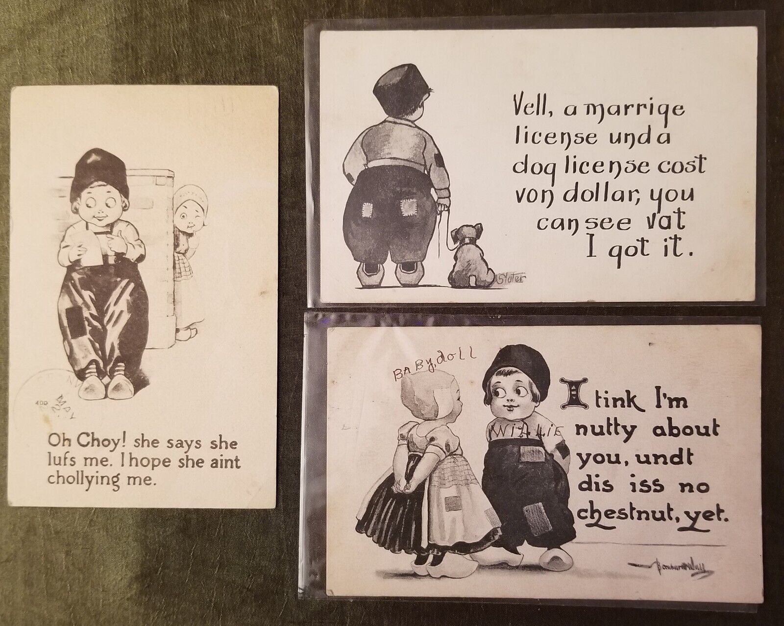 Antique Postcards Valentines Early 1900s Dutch Kids Children 