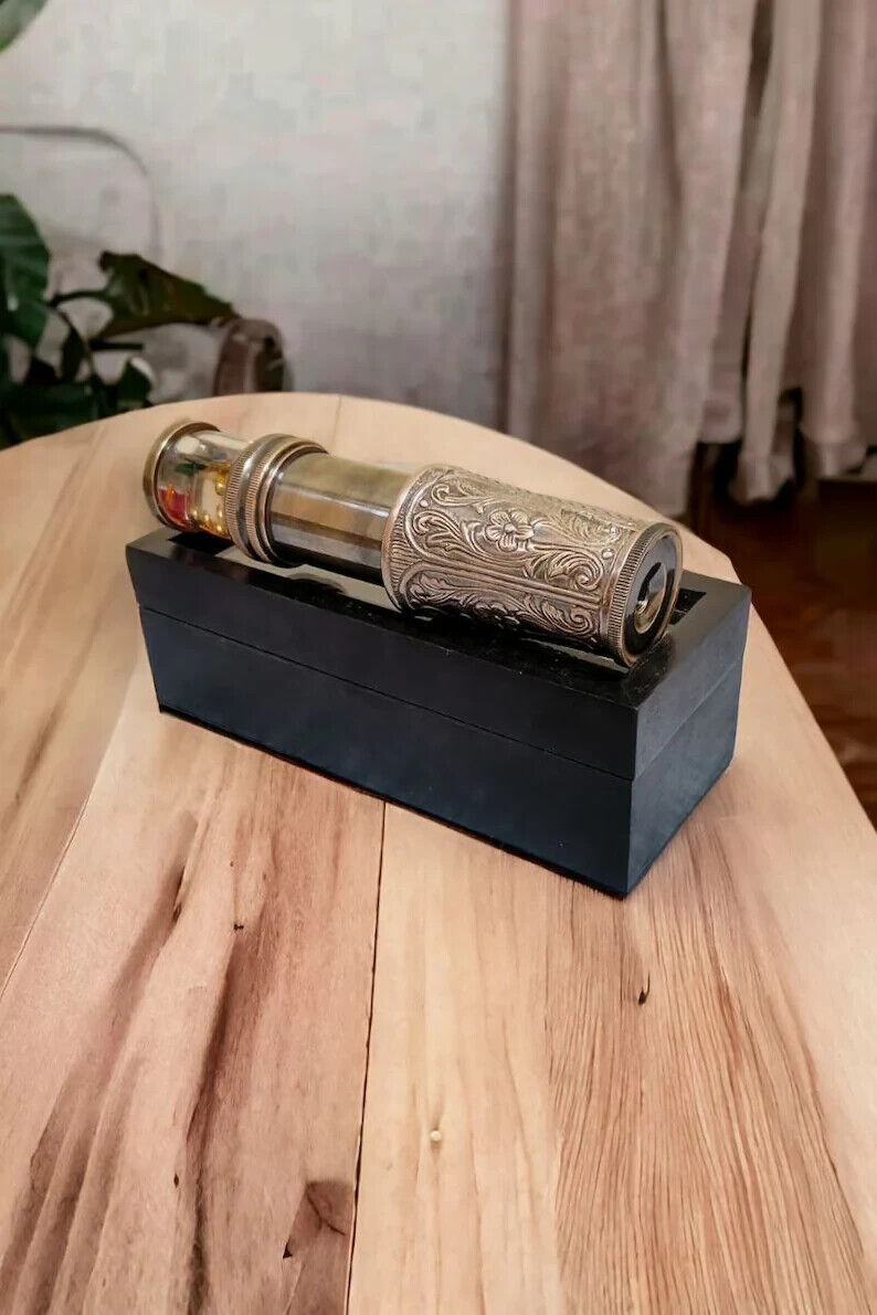Brass Engraved Kaleidoscope in Elegant Wooden Box A Timeless Twist of Colorful