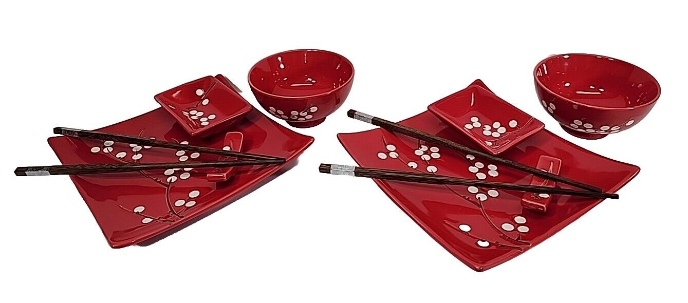 World Market Sushi 10 Pc Plate Bowls Chopstick Stand Set