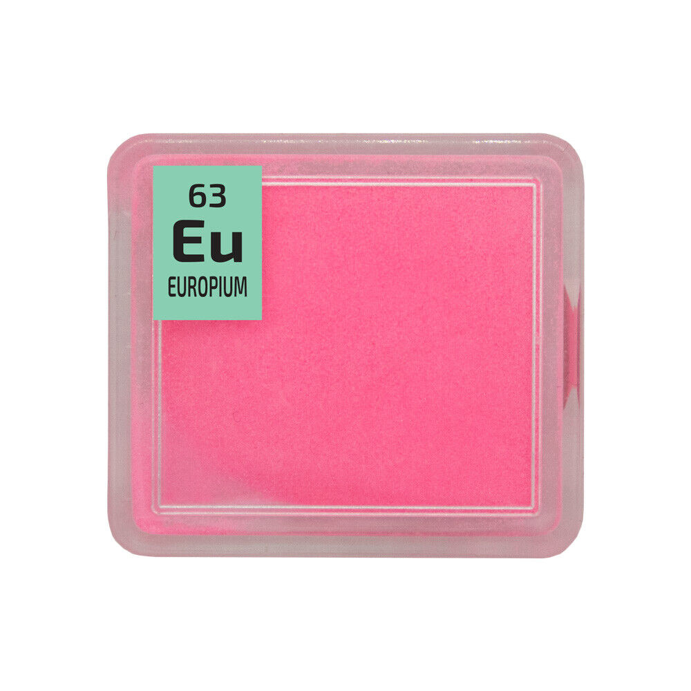 Europium Rare Earth Amazing Pink Glow Powder in a Periodic Element Tile