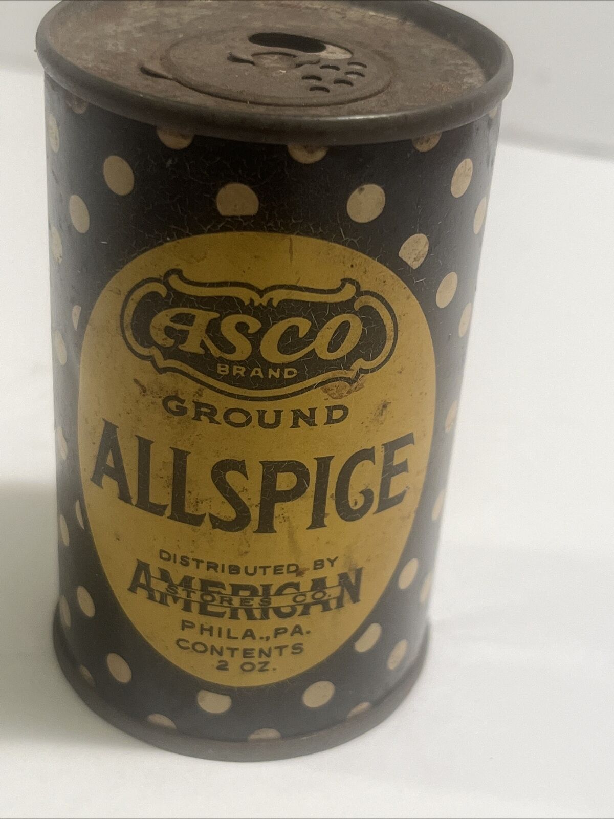1930’s Asco Ground Allspice Tin 2 Oz Empty