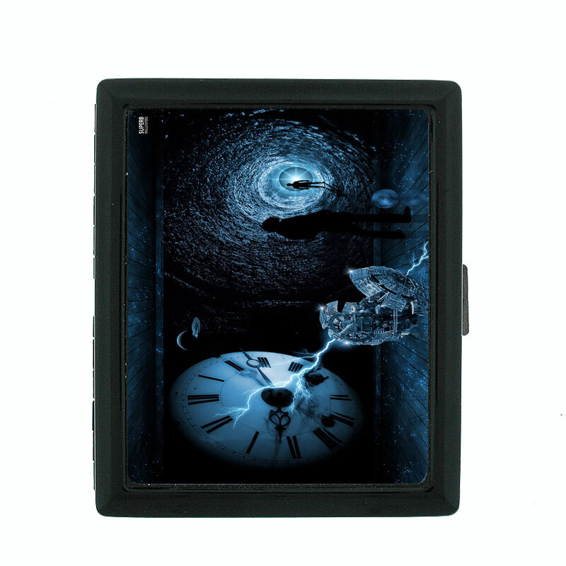 Time Travel D6 Black Cigarette Case / Metal Wallet Time Machine Quantum Physics