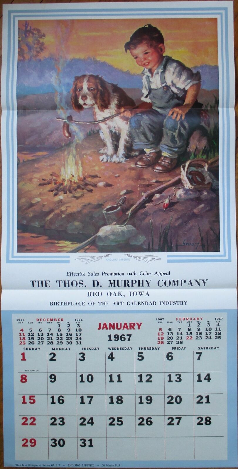 Fishing Boy & Dog 1967 Advertising Calendar / 22\