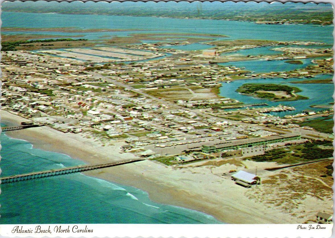 Atlantic Beach NC North Carolina HOMES~PIER Aerial CARTARET CO 1974 4X6 Postcard