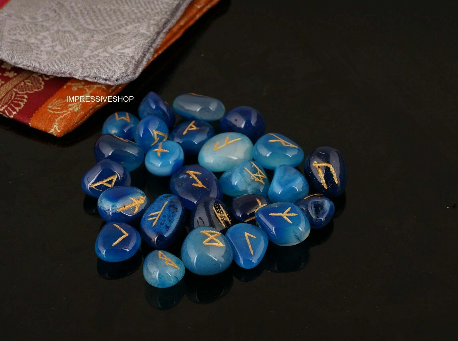 Natural Blue Onyx Stones Rune Set Healing Reiki Tumble Stones 25  reiki healing