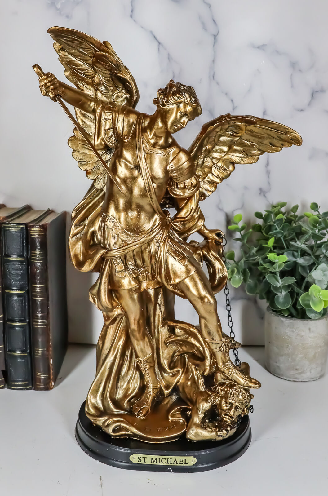 Ebros Large Archangel Saint Michael Slaying Chained Lucifer Statue 12.5\