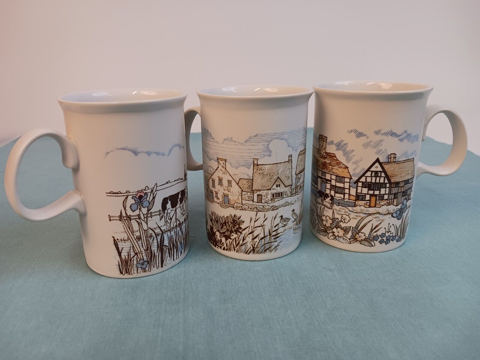 Dunoon Fine Bone China Set Of 3 Scenic Country Landscapes Cups Made In Scotland