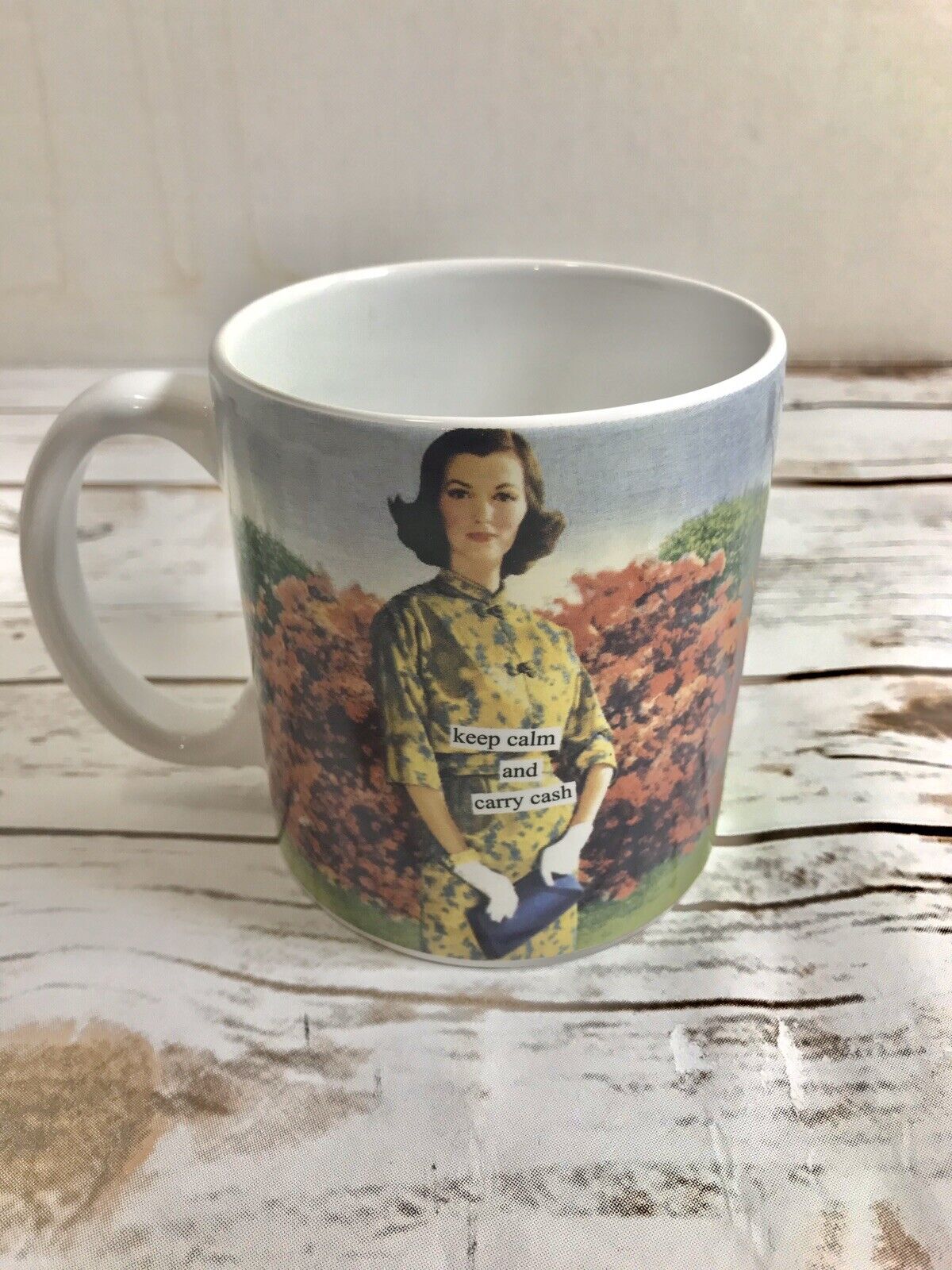 ANNE TAINTOR 14 Oz Gloss Ceramic coffee cup mug \'Keep Calm and Carry Cash\' W/box