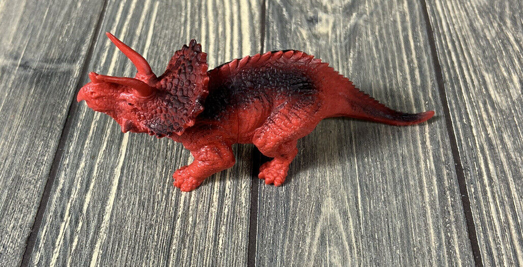 Red Triceratops Dinosaur Figure Figurine Toy 6.25”