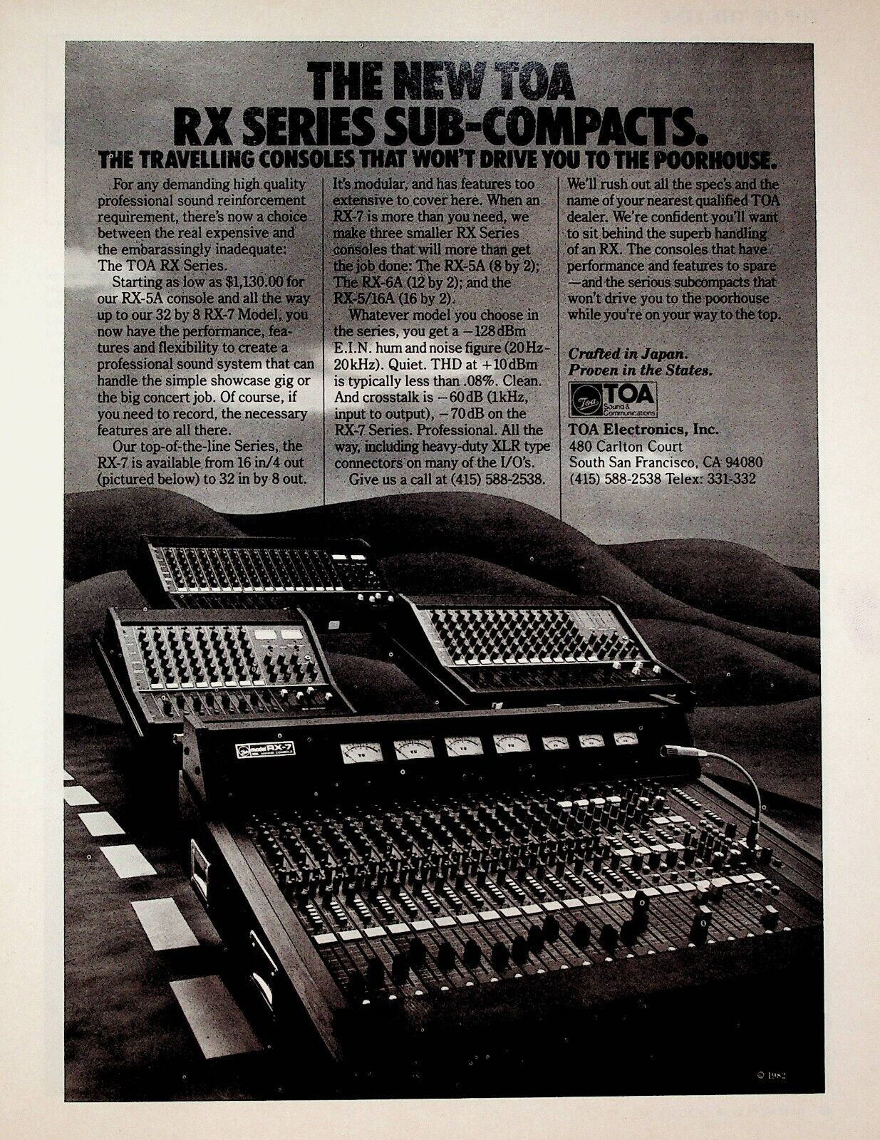 1982 TOA Mixer Sound System Consoles RX-7 RX-5A RX-6A - Vintage Ad