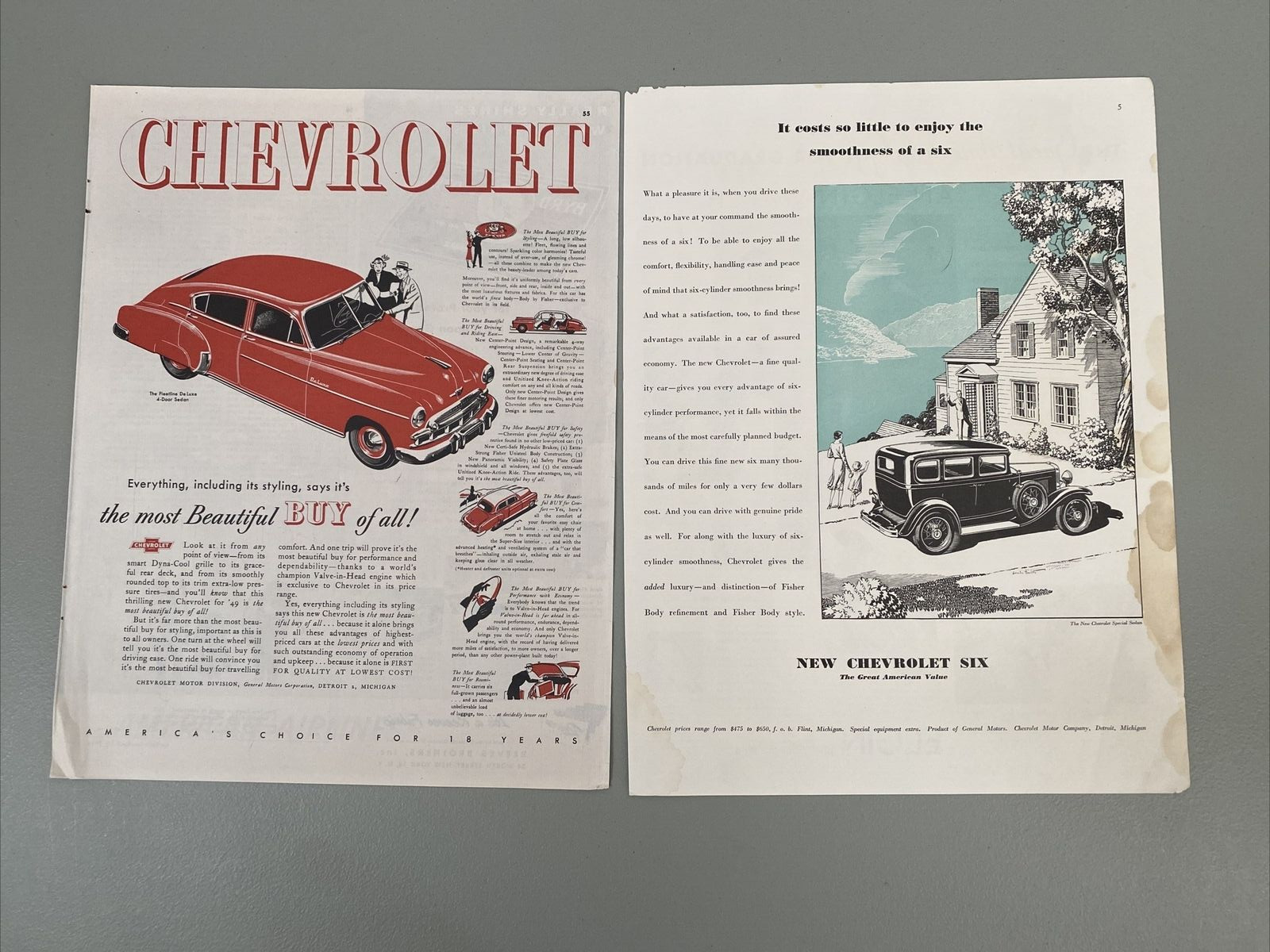 Chevrolet Automobile Magazine Advertiment 4 Door Sedan Chevrolet Six Original