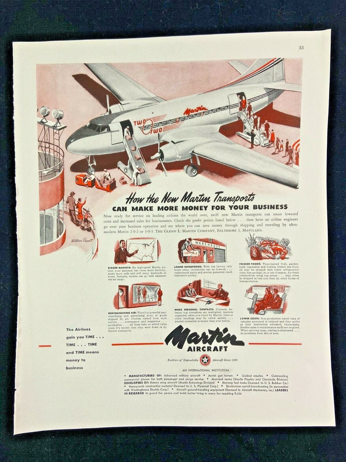 Martin Aircraft 202 Magazine Ad 10.75 x 13.75 Stewart Dougalls Popular Fiction