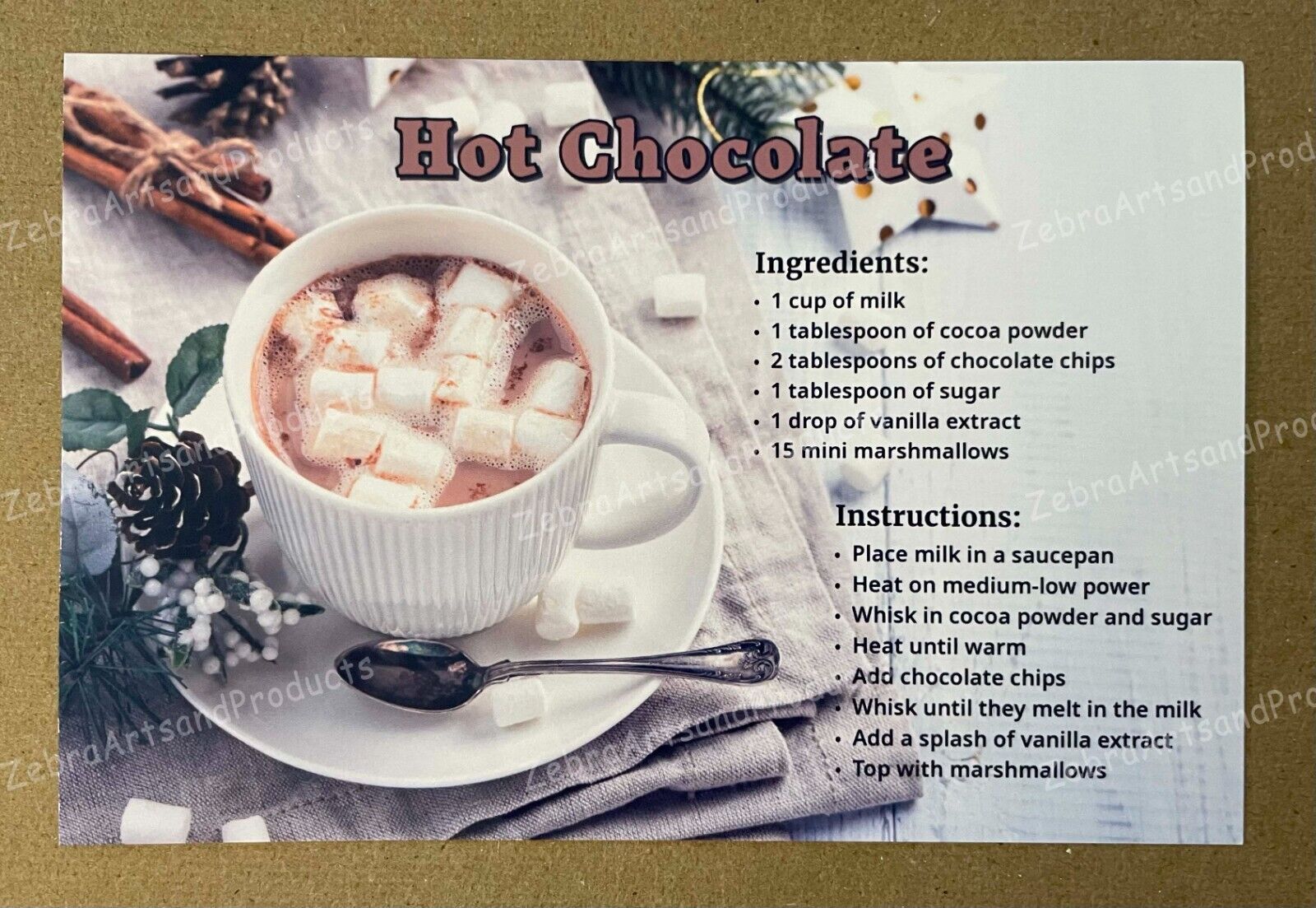 Postcard blank never used Hot Chocolate recipe 4x6 greeting card