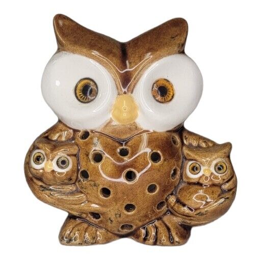 Vintage MCM Owl Night Light - Mother Owl w/ Babies, Glowing Eyes, 4.5\