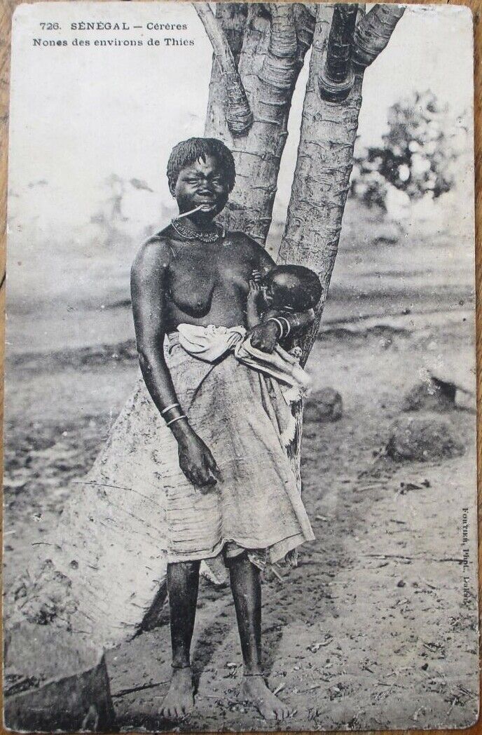 Breastfeeding Black/African Woman 1902 Postcard - Senegal, Africa w/Baby